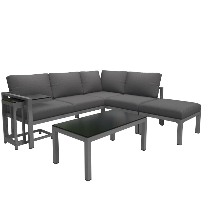 Ensemble de fauteuils de jardin pour 4 à 5 personnes, mobilier de jardin avec table d'appoint et table basse, 5 pièces, Gris