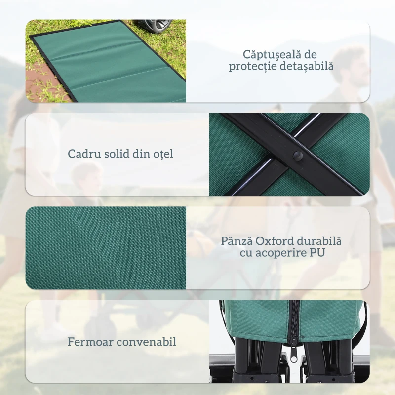 Outsunny Cărucior de Grădină cu Mâner Telescopic, Cărucior pentru Transport Obiecte până la 70 kg, 108x55 cm, Verde