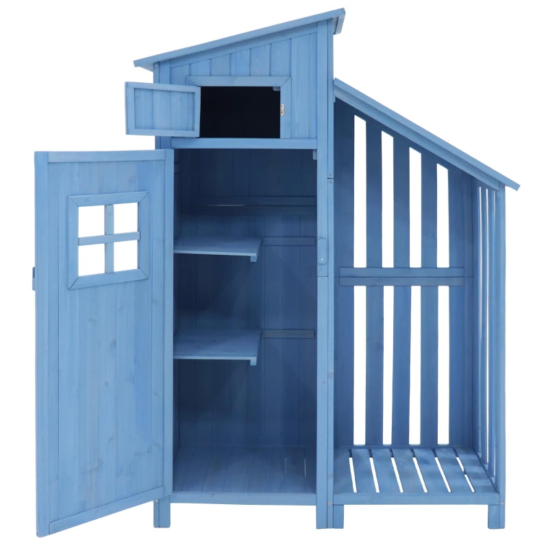 Abri de jardin avec 2 étagères, cabanon avec grand espace de rangement, 124x46x174 cm, Bleu