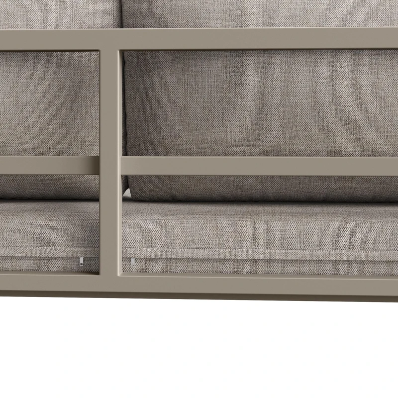 Set da giardino per 6-7 persone con struttura in ferro zincato e rattan, cuscini per seduta e schienale inclusi, 181x181x69 cm, Beige