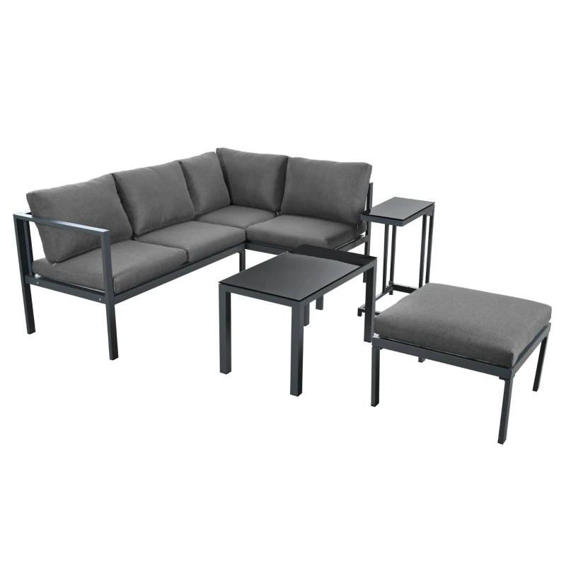 Ensemble de fauteuils de jardin pour 4 à 5 personnes, mobilier de jardin avec table d'appoint et table basse, 5 pièces, Gris