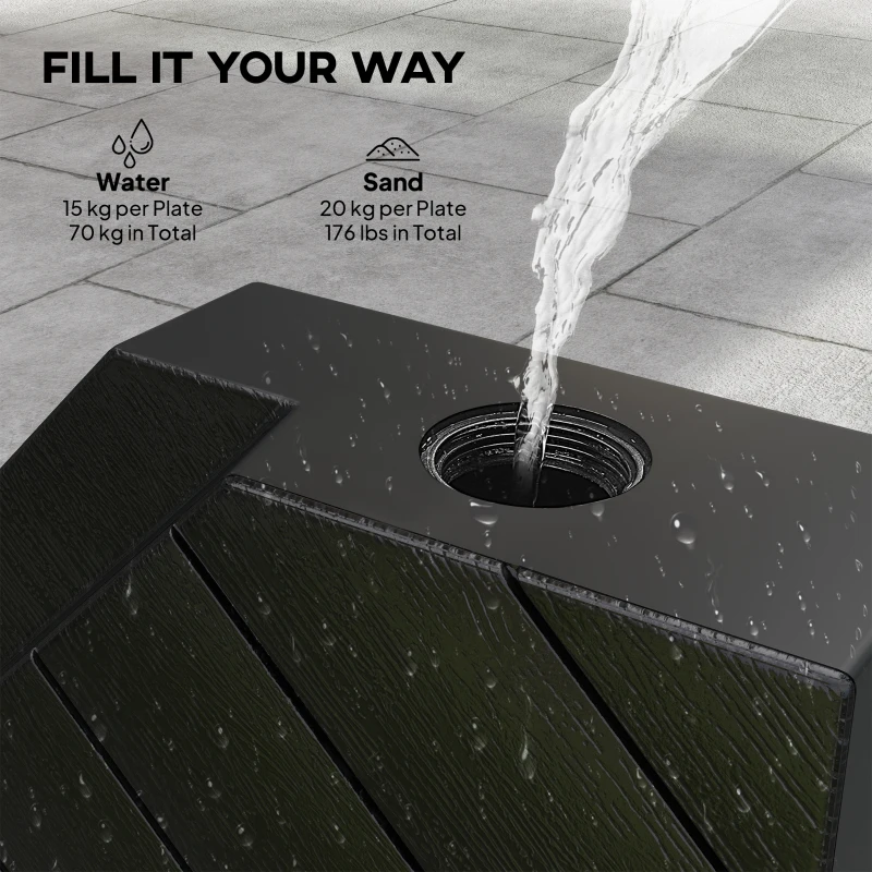 Outsunny Umbrella Weights for Cantilever Parasols, Set of 4 Heavy Duty Parasol Base Stand Weights, 80kg Sand or 60kg Water Filled, Black