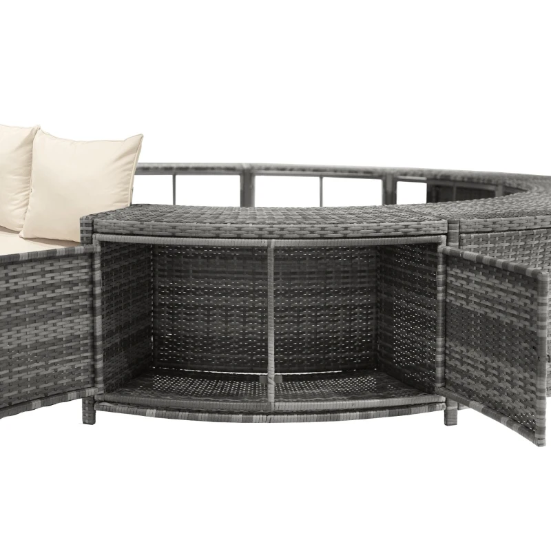 Ensemble de salon de jardin avec canapé rond, pieds réglables, coussins inclus, pour piscine, Gris(m-7)