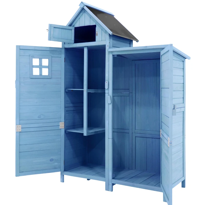 Abri de jardin avec 2 étagères, cabanon avec grand espace de rangement, 118x54x173 cm, Bleu