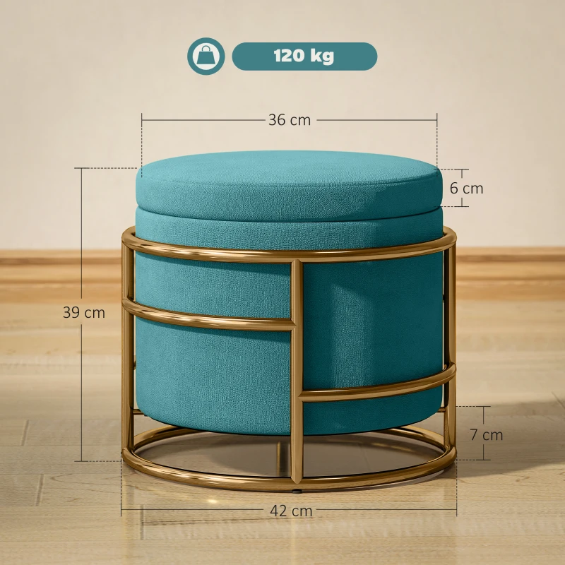 HOMCOM Pouf Contenitore Rotondo in Velluto con Vano da 24L e Coperchio Rimovibile, Ø42x39 cm, Verde