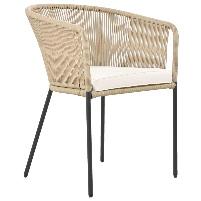 Ensemble de salle à manger de jardin 7 pièces, avec 6 fauteuils et 1 table, corde tissée à la main, coussins de siège amovibles et lavables, Beige(m-14)