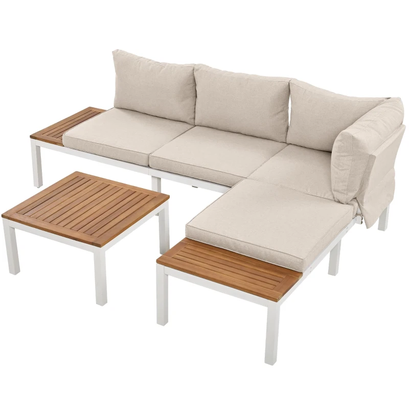 Ensemble de meubles de jardin, avec 2x canapés deux places, 2x tables d'appoint, 1x table, Beige