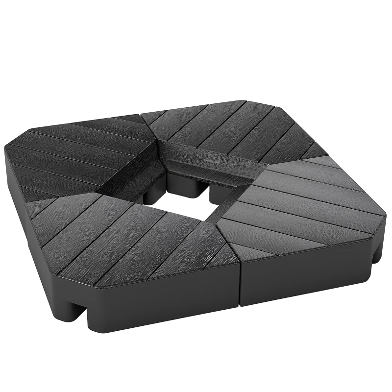 Outsunny Set 4 Mattonelle Base per Ombrellone a Braccio Riempibili con Acqua o Sabbia fino a 80 kg, Nero
