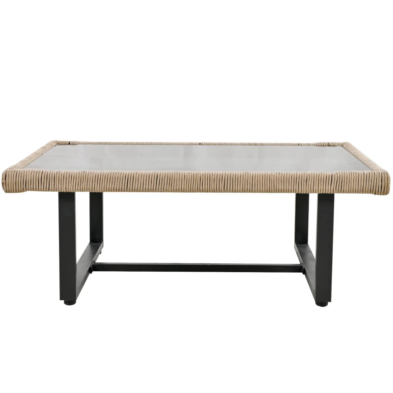 Ensemble de mobilier de jardin 4 pièces avec corde, canapé deux places, 2 fauteuils individuels et table basse, Beige