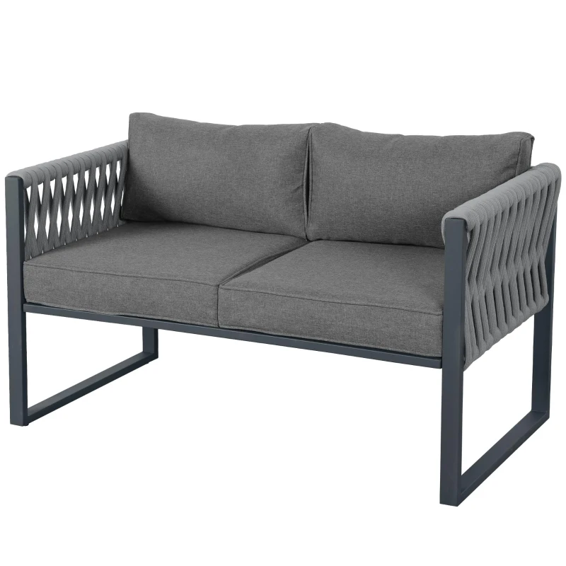 Garten-Loungestuhl-Set, mit Zweiersofa, 2 Einzelsofas und 1 Couchtisch, handgewebtem Seil, Grau