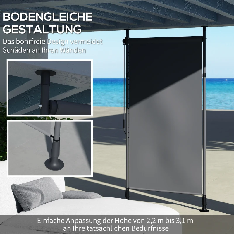 Outsunny Freistehende Markise, verstellbare Länge, Montage ohne Bohren, Aluminiumrahmen, 1,5 x 2,2-3,1 m, Dunkelgrau