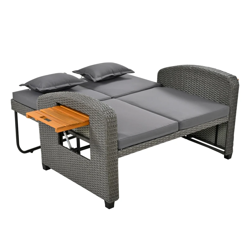 Ensemble de fauteuils de jardin pour 2 personnes, dossier réglable, avec repose-pieds ou utilisable comme lit d'extérieur, 120x74x95 cm, Gris(m-14)