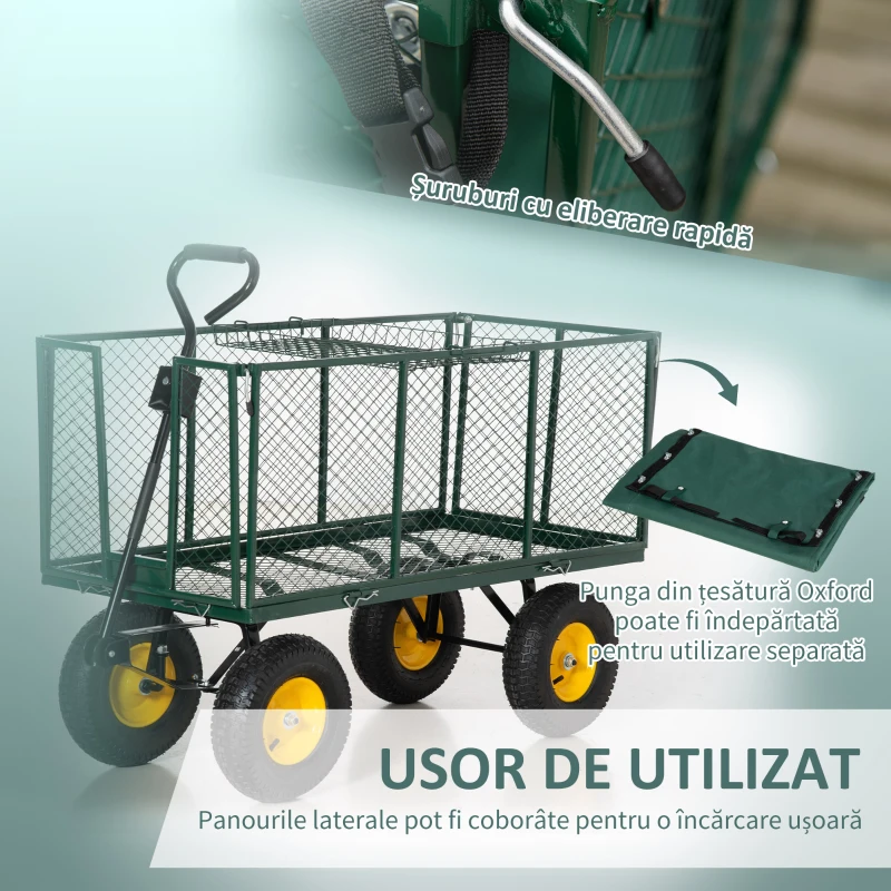 Outsunny Carucior Gradina 342 L – Structura Otel, Rabatabil, Verde