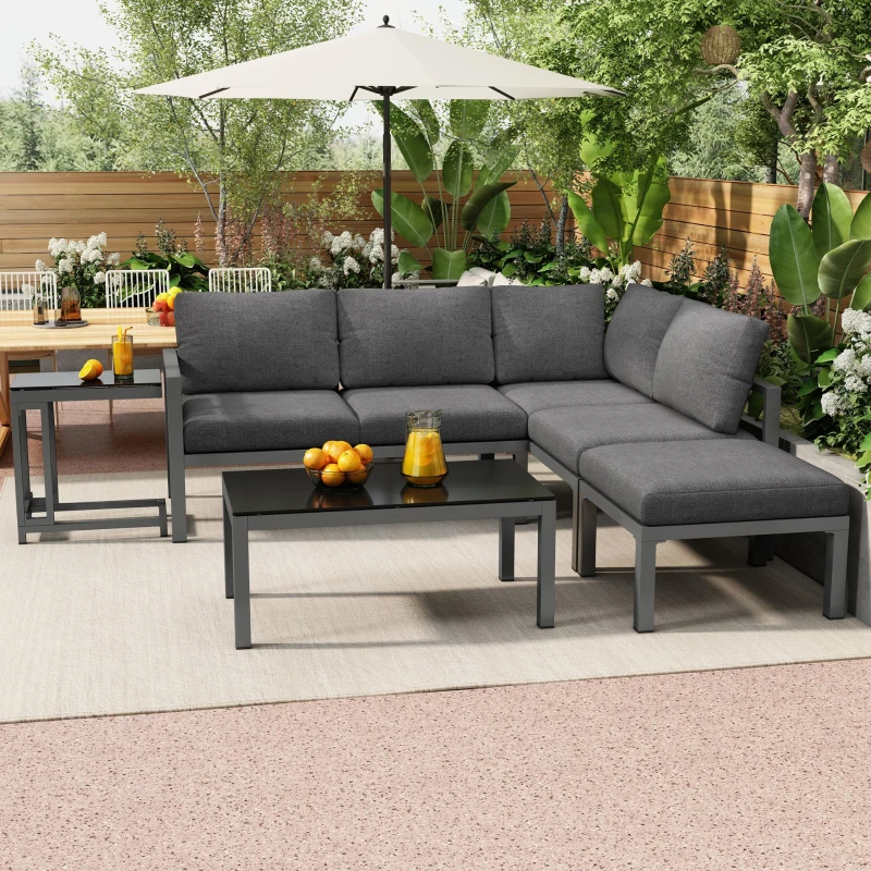 Ensemble de fauteuils de jardin pour 4 à 5 personnes, mobilier de jardin avec table d'appoint et table basse, 5 pièces, Gris
