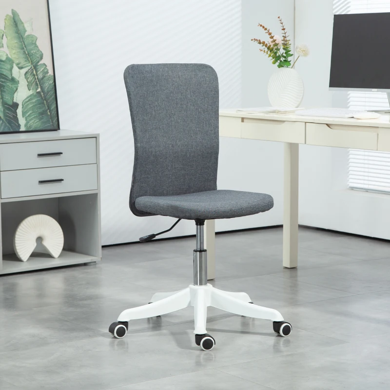 HOMCOM Silla de Oficina con Ruedas Altura Ajustable y Tapizado en Lino Sintético para Oficina o Estudio 53x43x85-93 cm Gris