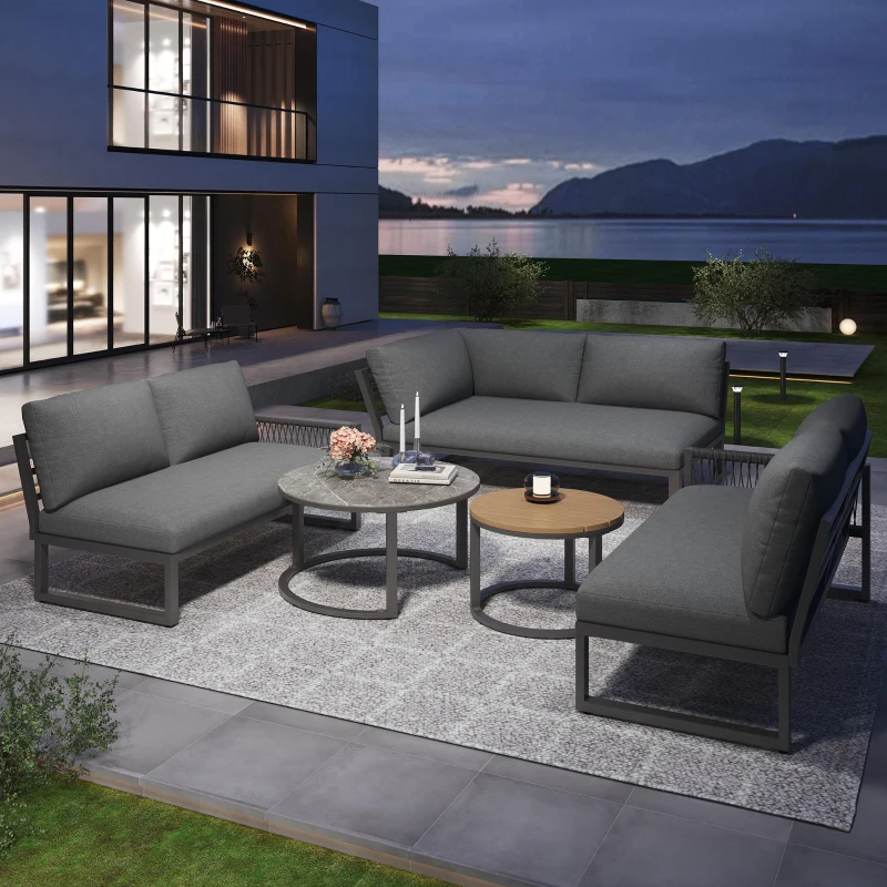 Juego de Salón de Jardín para 6-7 Personas Incluye Cojines de Asiento y Respaldo Gris
