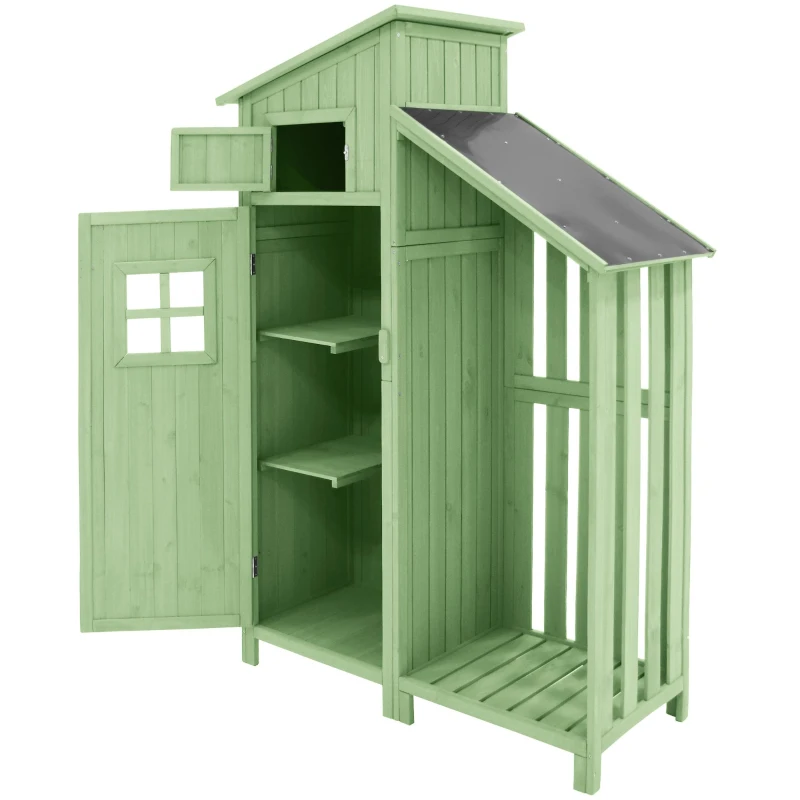 Abri de jardin avec 2 étagères, cabanon avec grand espace de rangement, 124x46x174 cm, Vert