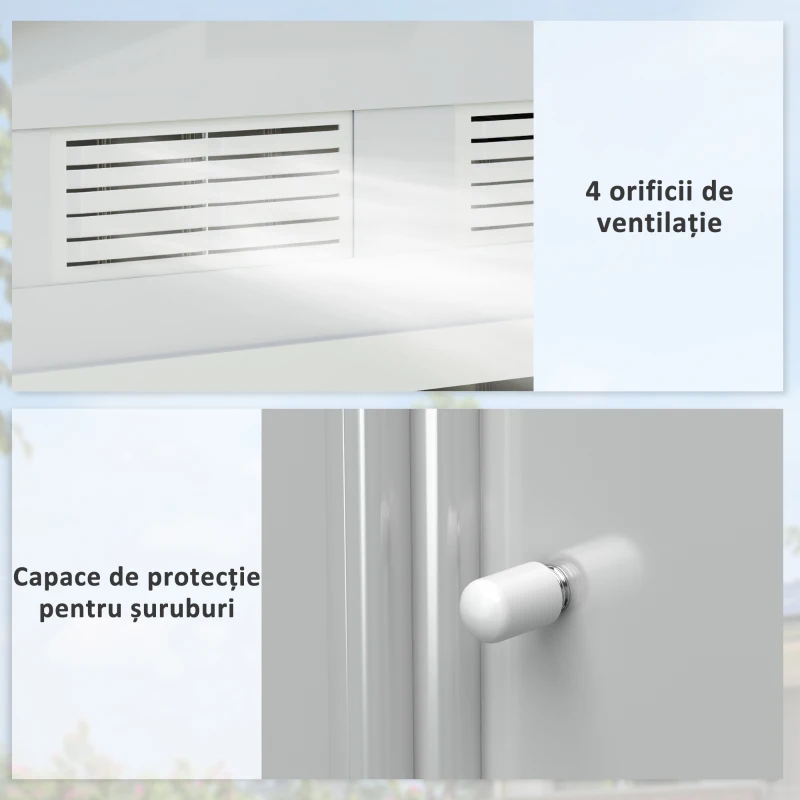 Outsunny Casuta Gradina Otel Alb 213×130×185 cm – Cu Usi Glisante(m-7)