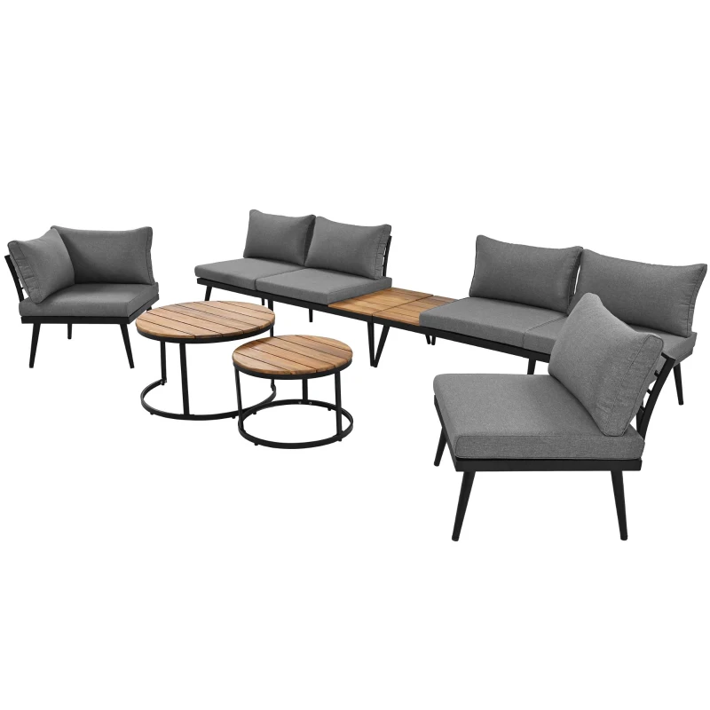 Gartenlounge-Set für 5-6 Personen, 2 Zweisitzer-Sofas, 2 Einzelsessel, 2 Tische, inklusive Kissen, Grau