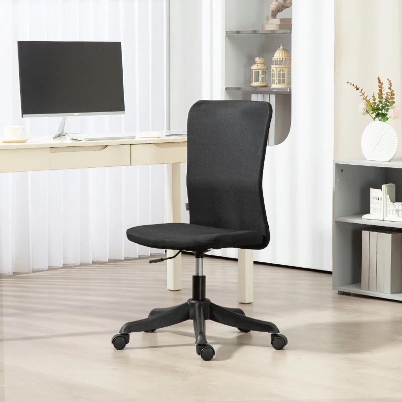 HOMCOM Silla de Oficina con Ruedas Altura Ajustable y Tapizado en Lino Sintético para Oficina o Estudio 53x43x85-93 cm Negro