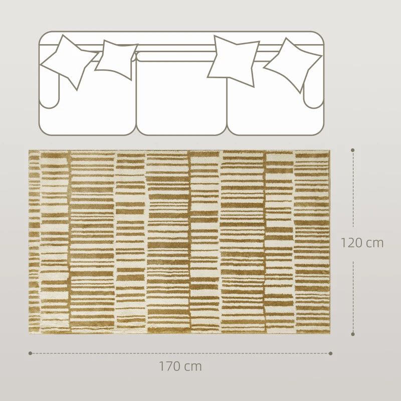 HOMCOM Alfombra Salón 170x120 cm Lavable en Lavadora Pelo Corto Estilo Moderno Tapete para Sala de Estar Dormitorio Crema
