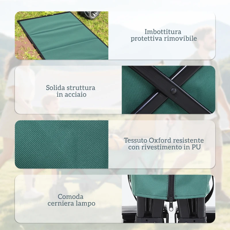 Outsunny Carrello da Giardino Carico max 70kg con Maniglia Telescopica, in Metallo e Tessuto Oxford, 108x55 cm, Verde