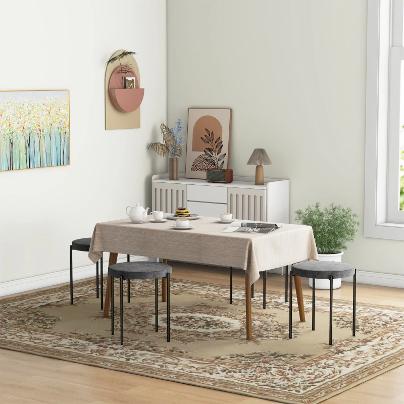 HOMCOM Keukenkrukken 4-stuks Set, Stapelbaar, Fluweeloptiek, tot 100kg, Metalen Frame, 41,5 x 41,5 x 46 cm, Donkergrijs