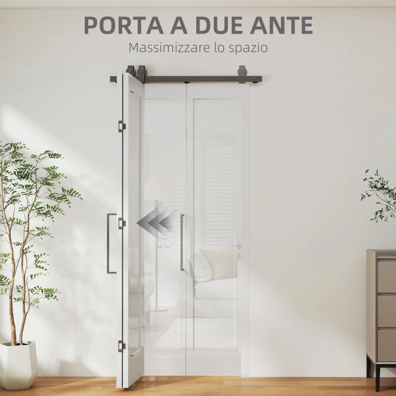 HOMCOM Porta Scorrevole a Libro Pieghevole a Portafoglio con Superficie Verniciabile, 90x210 cm, Bianco