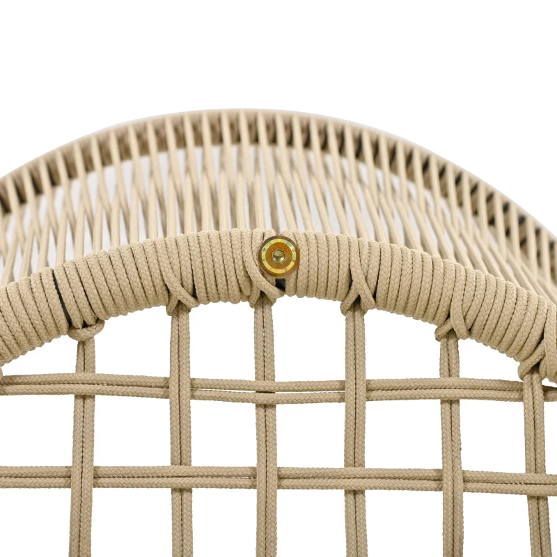Ensemble de salle à manger de jardin 7 pièces, avec 6 fauteuils et 1 table, corde tissée à la main, coussins de siège amovibles et lavables, Beige(m-11)