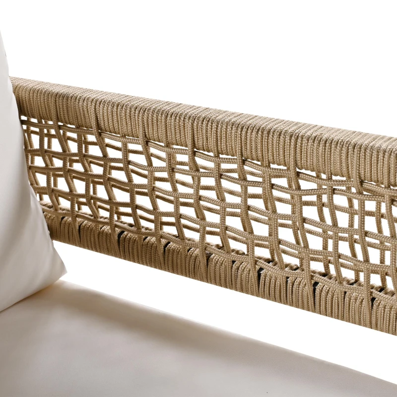 Ensemble de mobilier de jardin 4 pièces avec corde, canapé deux places, 2 fauteuils individuels et table basse, Beige