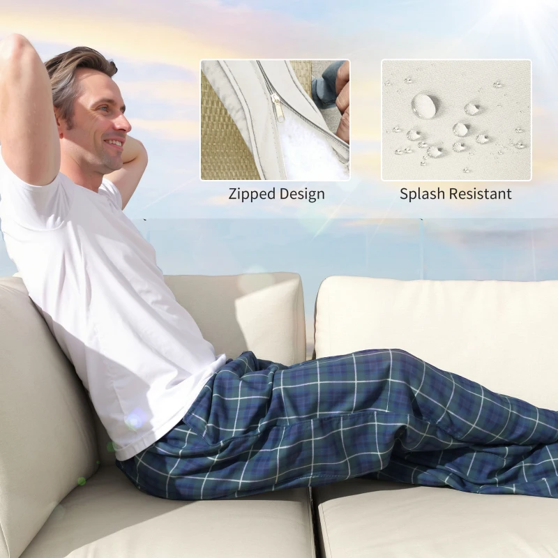 Outsunny 5-delige Tuinmeubelset, 2 Hoekstoelen, 2 Middelstoelen, Voetenbank, Zitkussens, Rugkussens, Lichtbruin+Cremewit