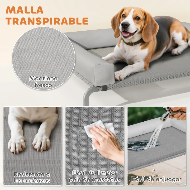 PawHut Cama Elevada para Perros Refrescante con Refuerzos Extraíbles Malla Transpirable y Marco de Acero 110x75x30 cm Gris