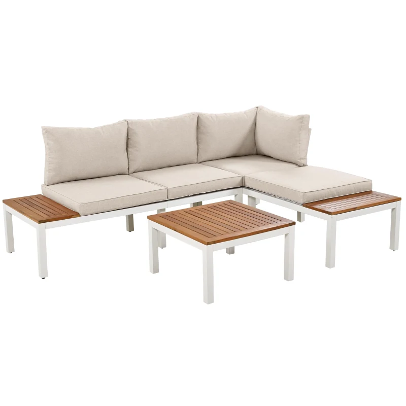 Ensemble de meubles de jardin, avec 2x canapés deux places, 2x tables d'appoint, 1x table, Beige