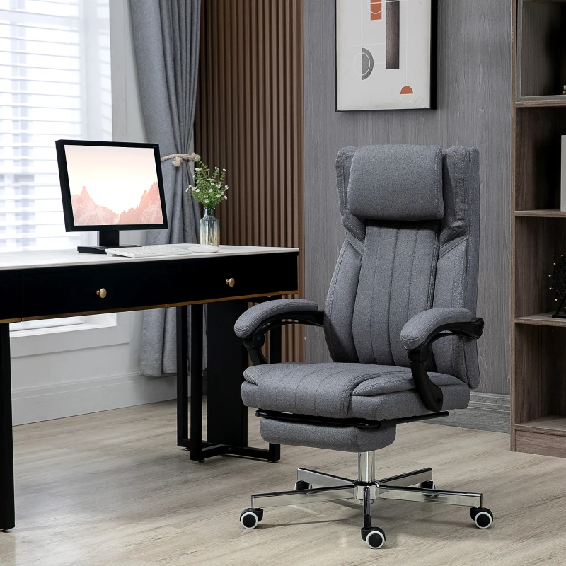 HOMCOM High Back Computer Desk Chair, Executive Office Chair with Adjustable Headrest, Footrest, Reclining Back, Dark Grey