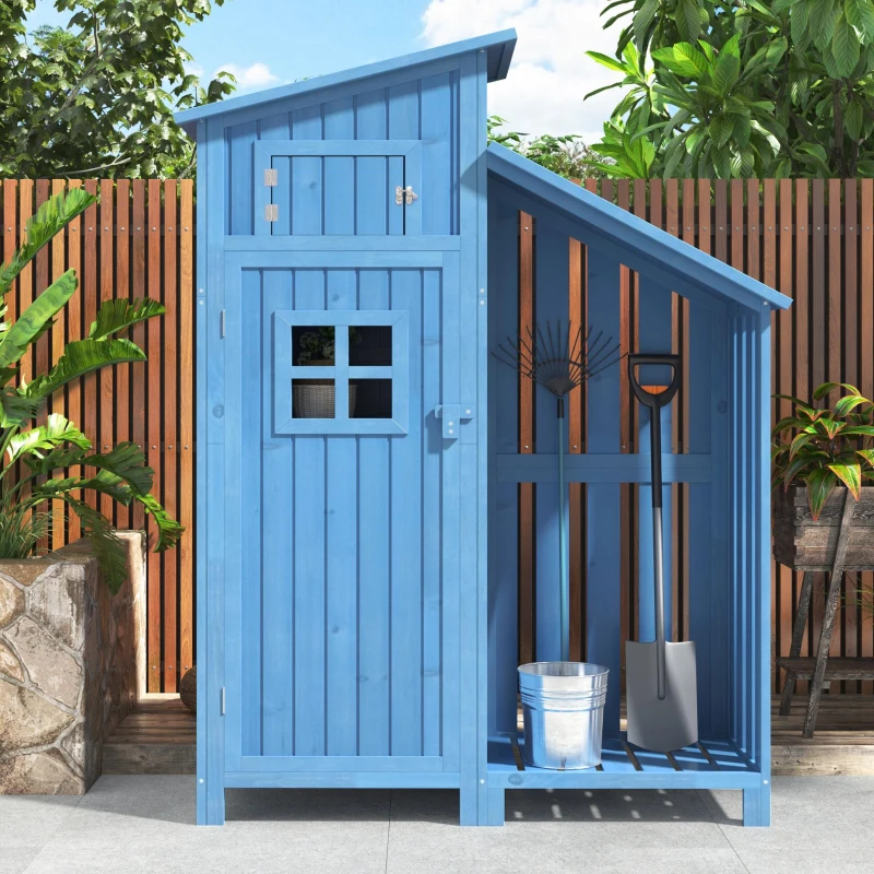 Abri de jardin avec 2 étagères, cabanon avec grand espace de rangement, 124x46x174 cm, Bleu