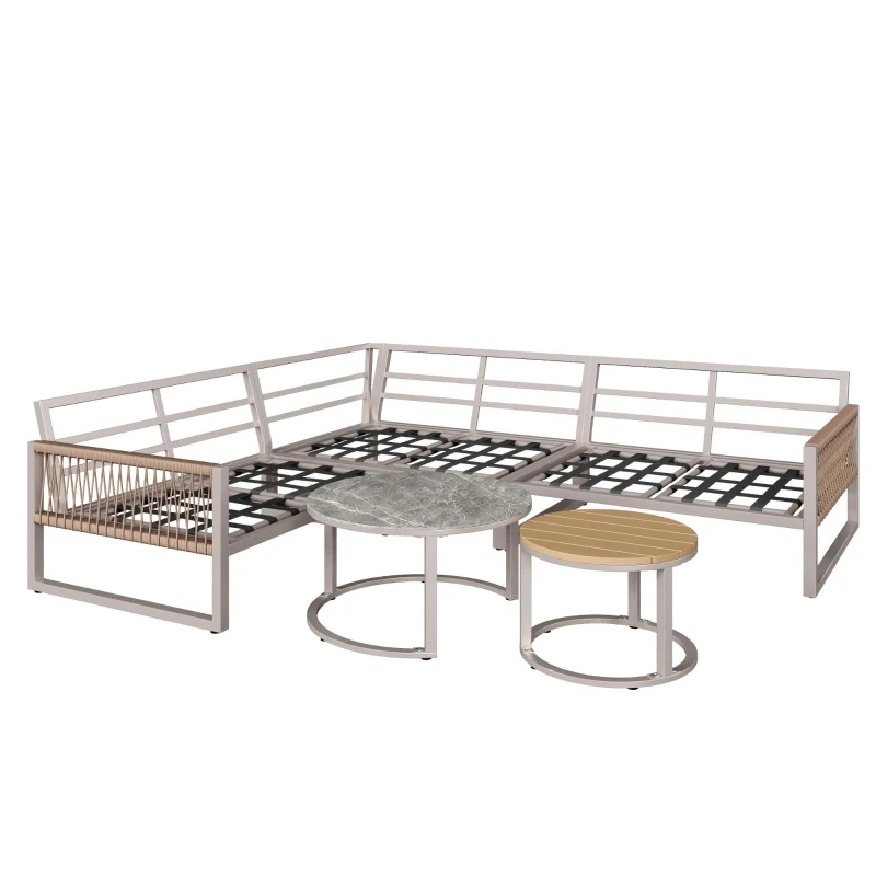 Juego de Salón de Jardín para 6-7 Personas Incluye Cojines de Asiento y Respaldo Beige