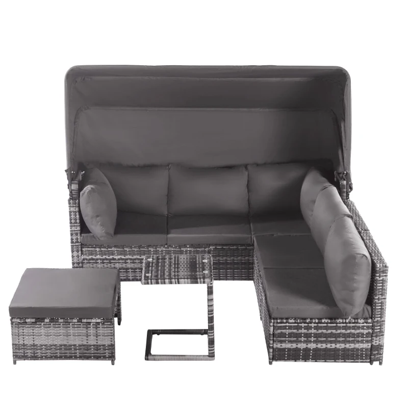 Conjunto de Muebles de Jardín de Ratán Isla de Sol con Sofá Sillones Taburete y Mesa Gris