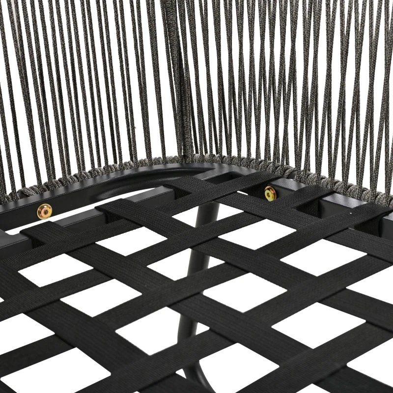 Ensemble de salon de jardin 5 pièces avec corde, pieds réglables, plateau de table en verre lisse, coussins de siège et de dossier inclus, Gris