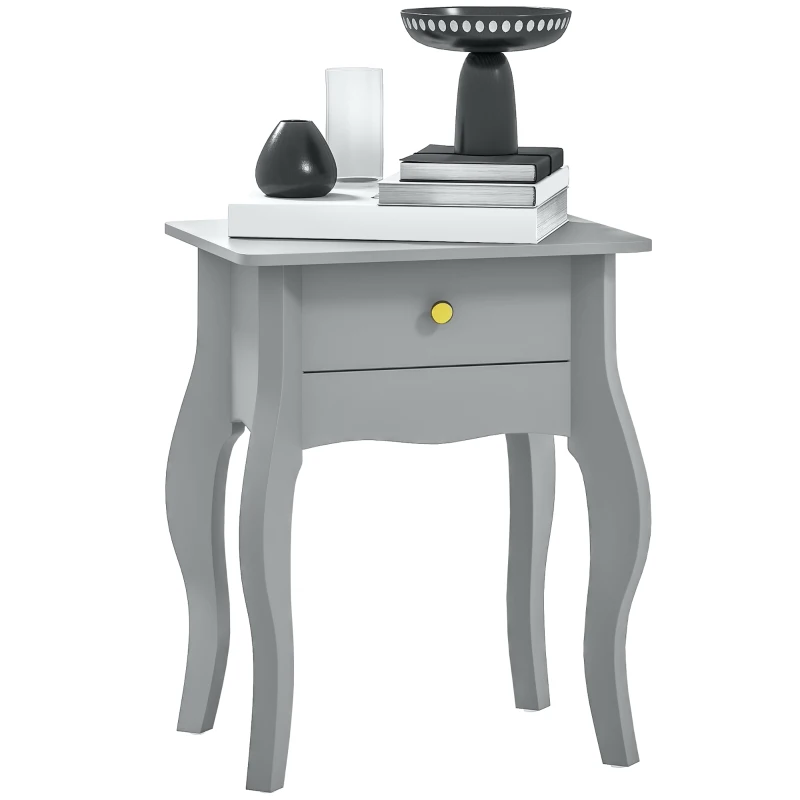 HOMCOM French Style Side Table with Drawer - Grey