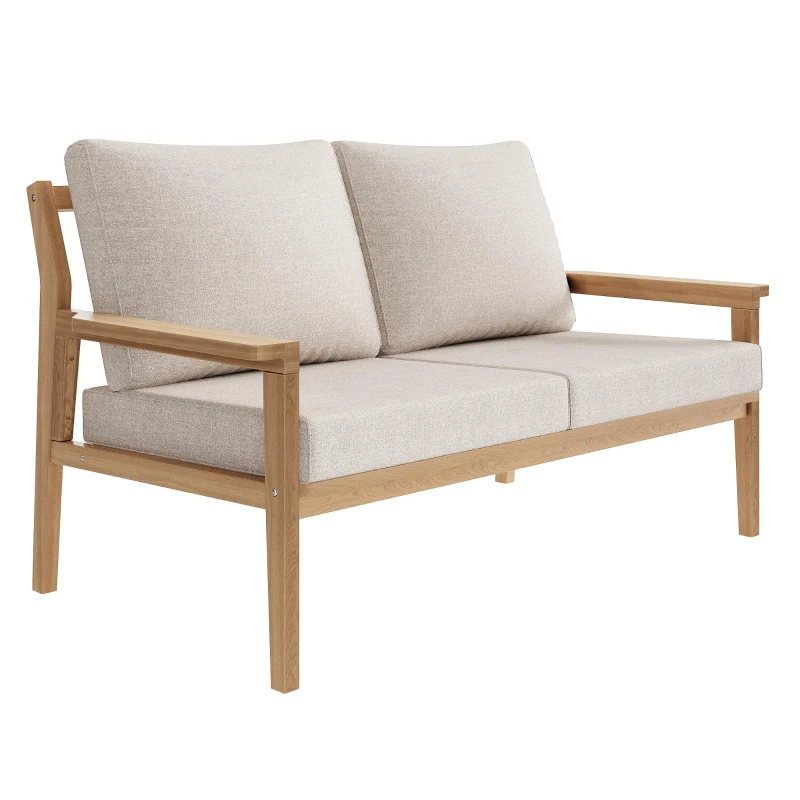 Ensemble de canapé d'extérieur en bois, ensemble de meubles de jardin pour 4-5 personnes avec 2 canapés individuels, 1 canapé double, 1 table, Couleur naturelle