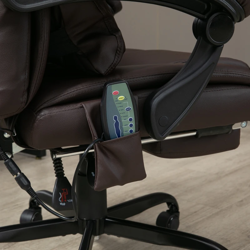 Vinsetto 6-Point Massage Office Chair, PU Leather Desk Chair with Adjustable Height and Footrest for Home Office, Brown