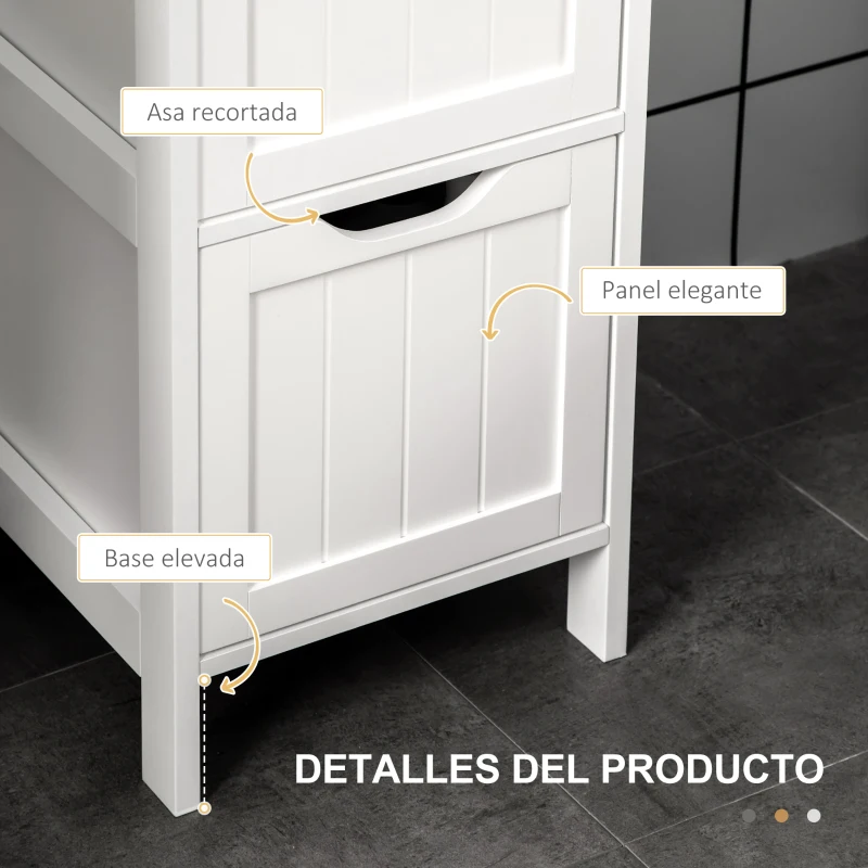 HOMCOM Armario Alto de Baño Estrecho con 3 Cajones y 2 Estantes Abiertos Estilo Moderno 30x30x141,6 cm Blanco