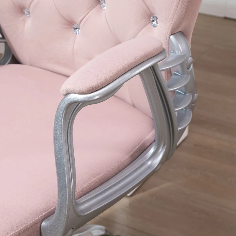 Vinsetto Office Chair, Swivel Desk Chair, Velvet Vanity Chair with Adjustable Height and Rolling Wheels for Home Work Study, Pink