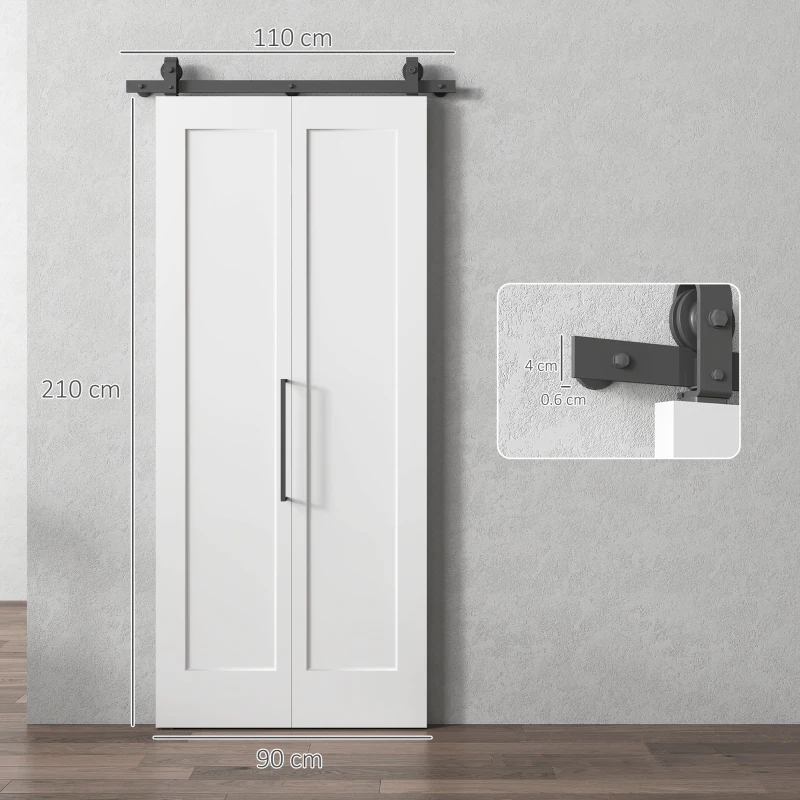 HOMCOM Porta Scorrevole a Libro Pieghevole a Portafoglio con Superficie Verniciabile, 90x210 cm, Bianco