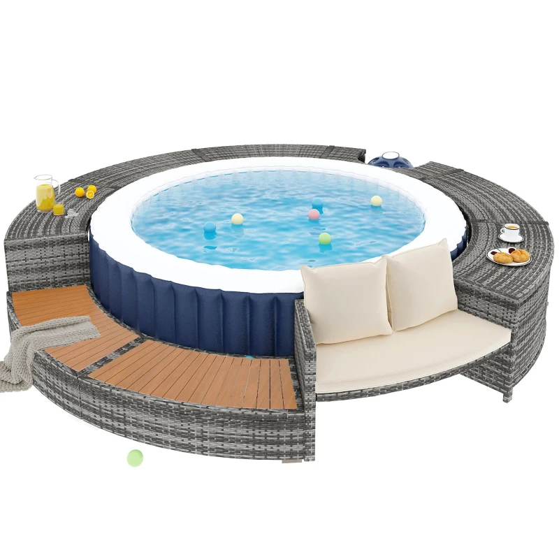Ensemble de salon de jardin avec canapé rond, pieds réglables, coussins inclus, pour piscine, Gris(m-12)