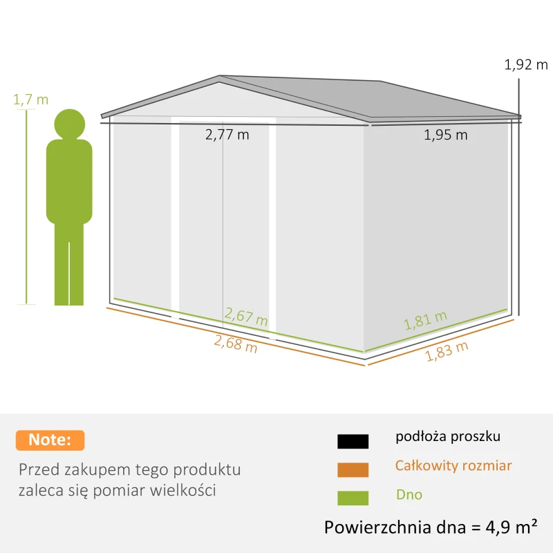 Outsunny Schowek Ogrodowy z Drzwiami Przesuwnymi 2,77 x 1,95 x 1,92m Metal Jasnozielony