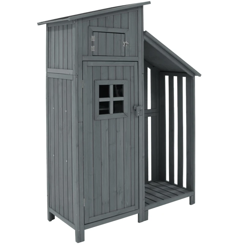 Dulap de grădină cu 2 rafturi, magazie de unelte cu spațiu de depozitare mare, 124L x 46P x 174Î cm, Gri