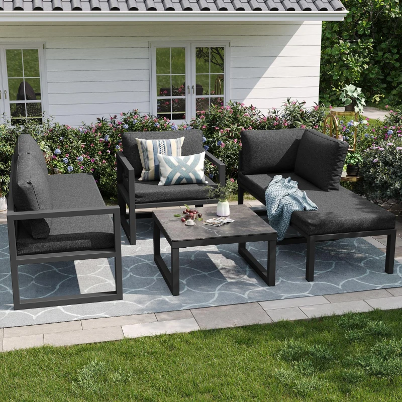 Ensemble de meubles de jardin, avec 2 canapés, 1 canapé individuel et 1 table, Gris(m-5)