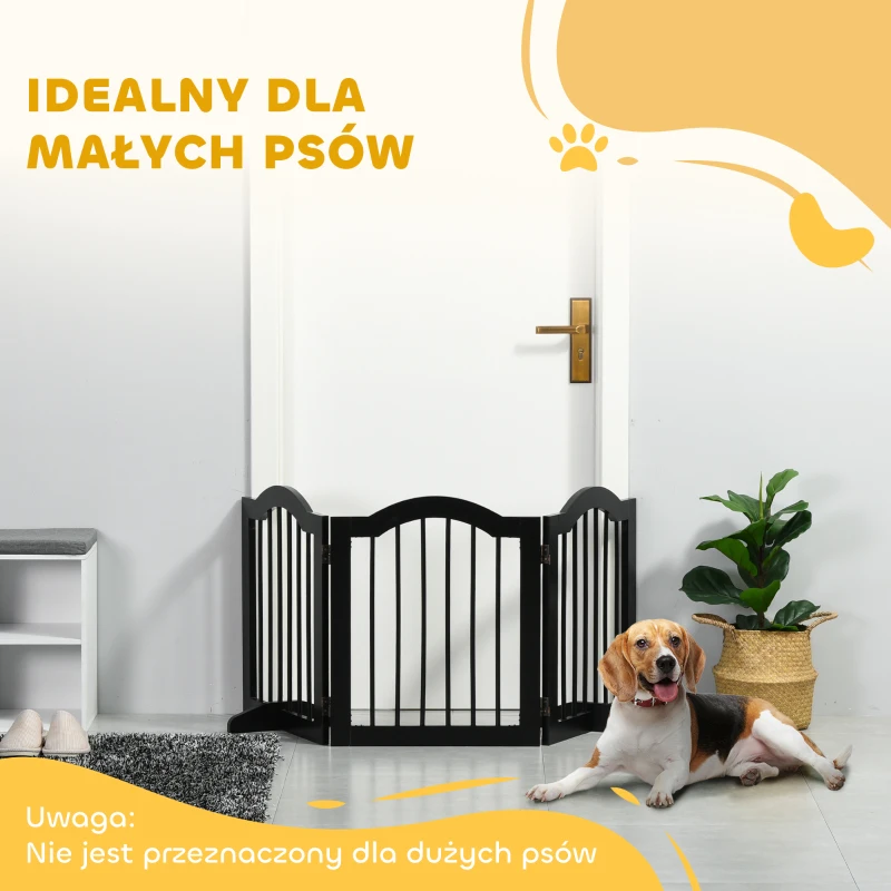 PawHut Bramka ochronna, osłona dla psa, różne konfiguracje, 3-częściowa, z dwoma nóżkami podporowymi, stabilna, składana, do użytku wewnątrz i na zewnątrz, MDF, czarna, 154,5 x 29,5 x 61 cm