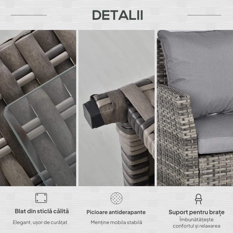Outsunny Salon de Gradina Set 3 Buc 2 Canapele de Exterior 1 Masa Ratan Gri(m-6)